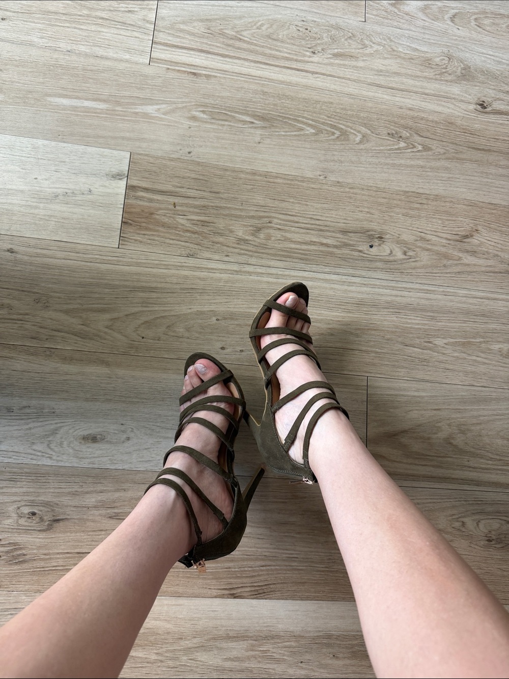Anne Michelle Olive Green Strappy High Heel Sandals